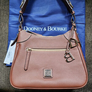 NWT Dooney & Bourke Mila Hobo Pebble Grain Leather Bag Bourbon Brown + Dust Bag